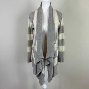Garnet Hill Cashmere Stripped Scarf Open Knit Cardigan Size‎ XS